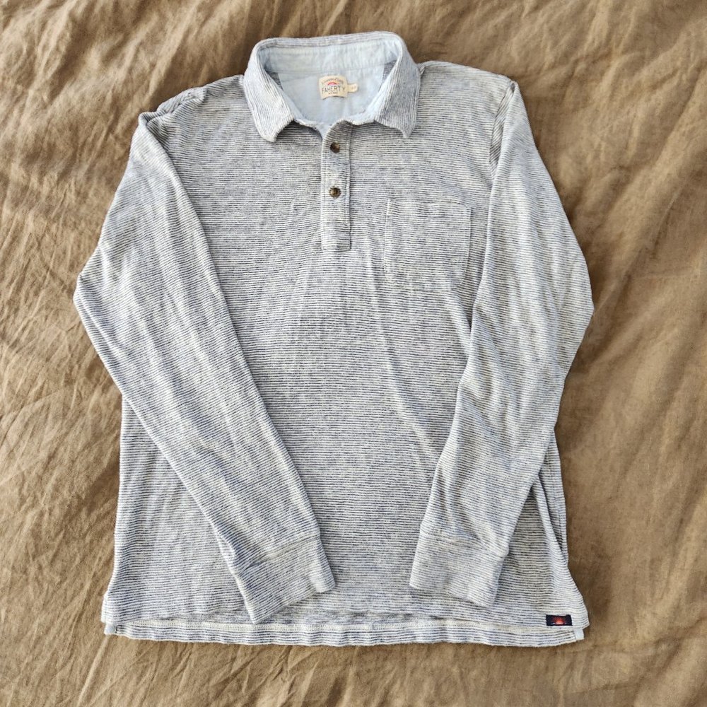 Faherty LS Polo - Blue/White stripe - Size M